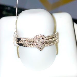 Stunning 10k white gold vermeil real genuine natural diamond bridal ring set